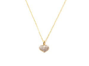 Colar e pingente de coração com banho de ouro com micro zircônias e detalhes em ouro branco